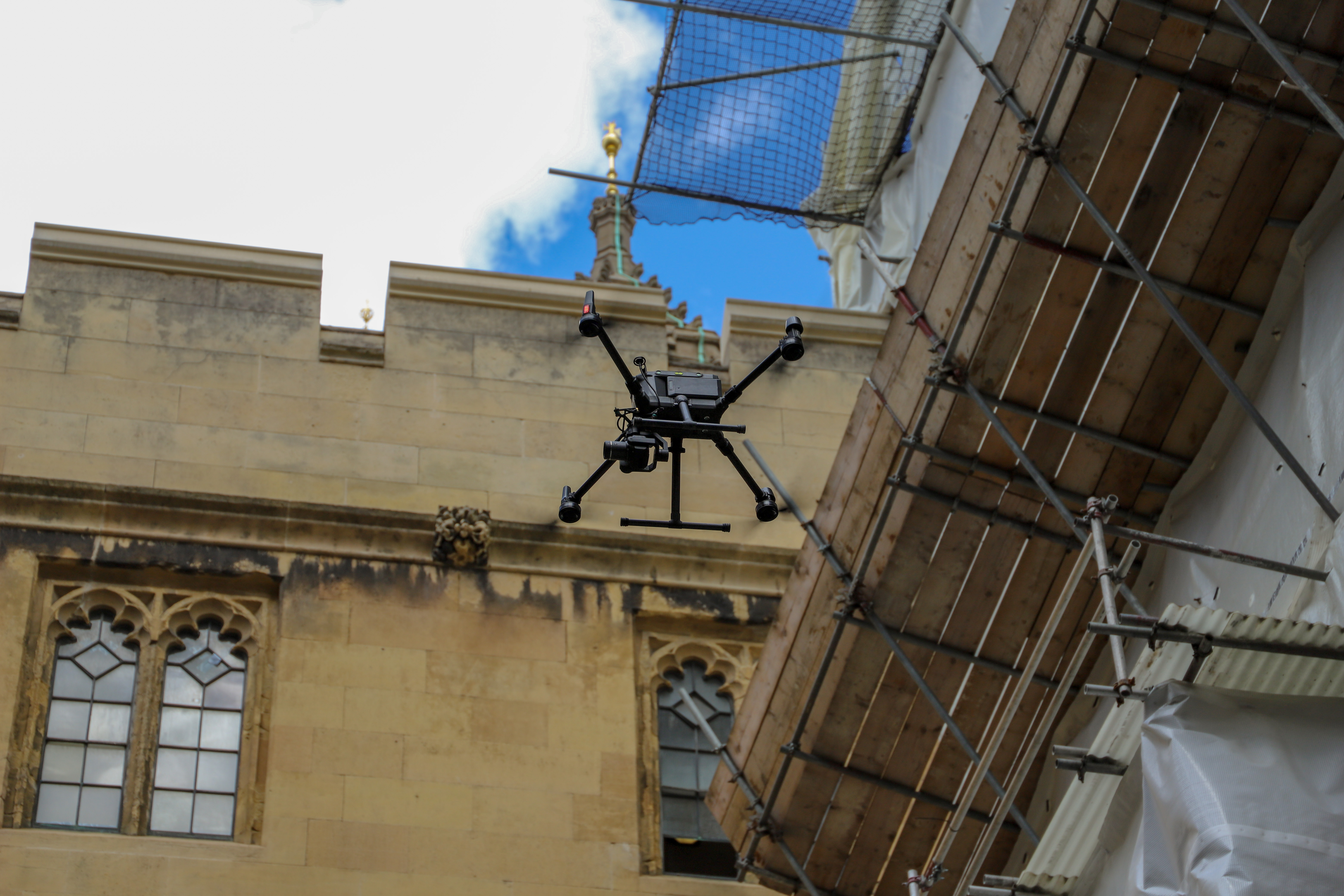 A drone surveying the Palace of Westminster